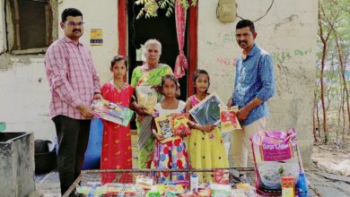 నిరుపేద కుటుంబానికి నిత్యవసర సరుకులు, నోట్ బుక్స్ పంపిణీ కార్యక్రమం